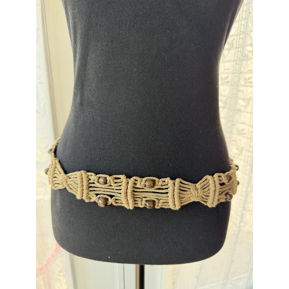Beautiful Boho Style Macrame and Wood Bead Tie Belt 66 inches Hippie Festival